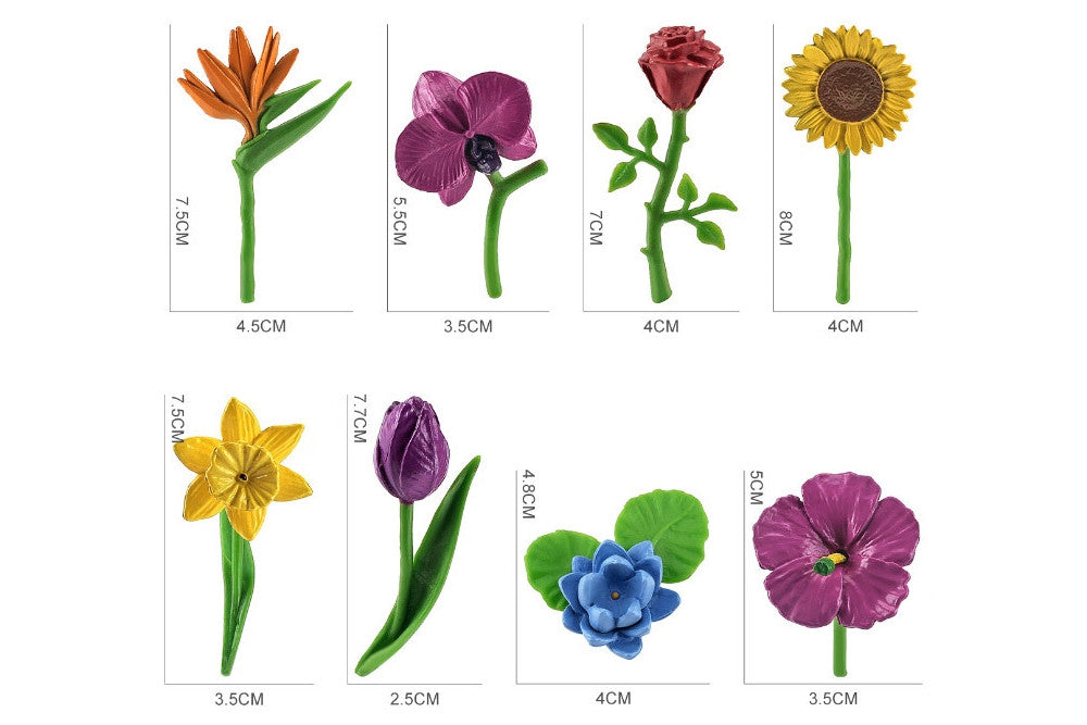 Flower model measurements. Length ranges 4.8-8 cm.