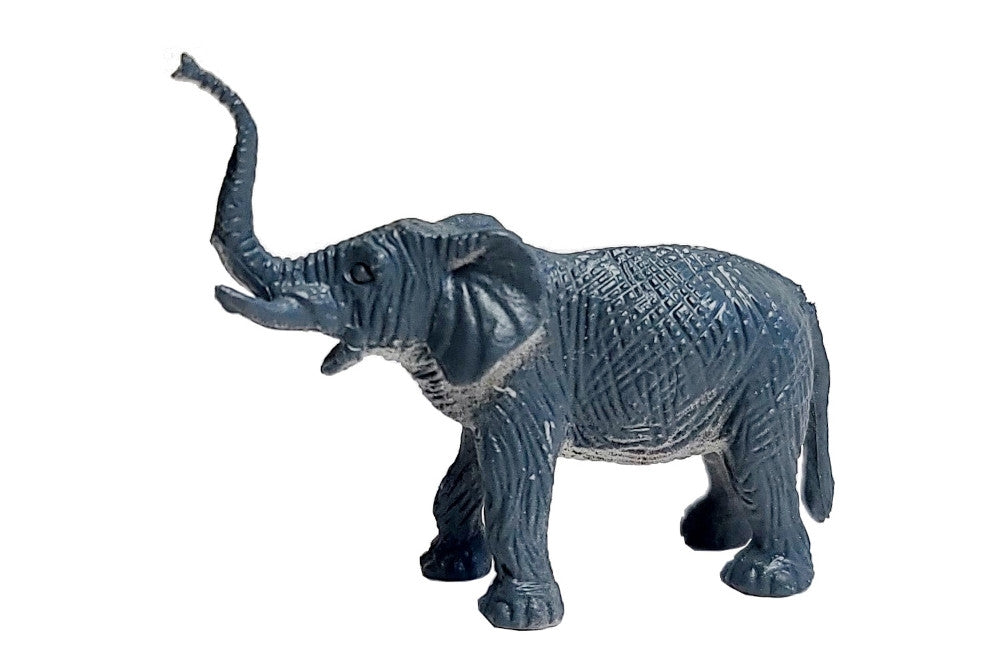 Elephant model with its trunk raised.