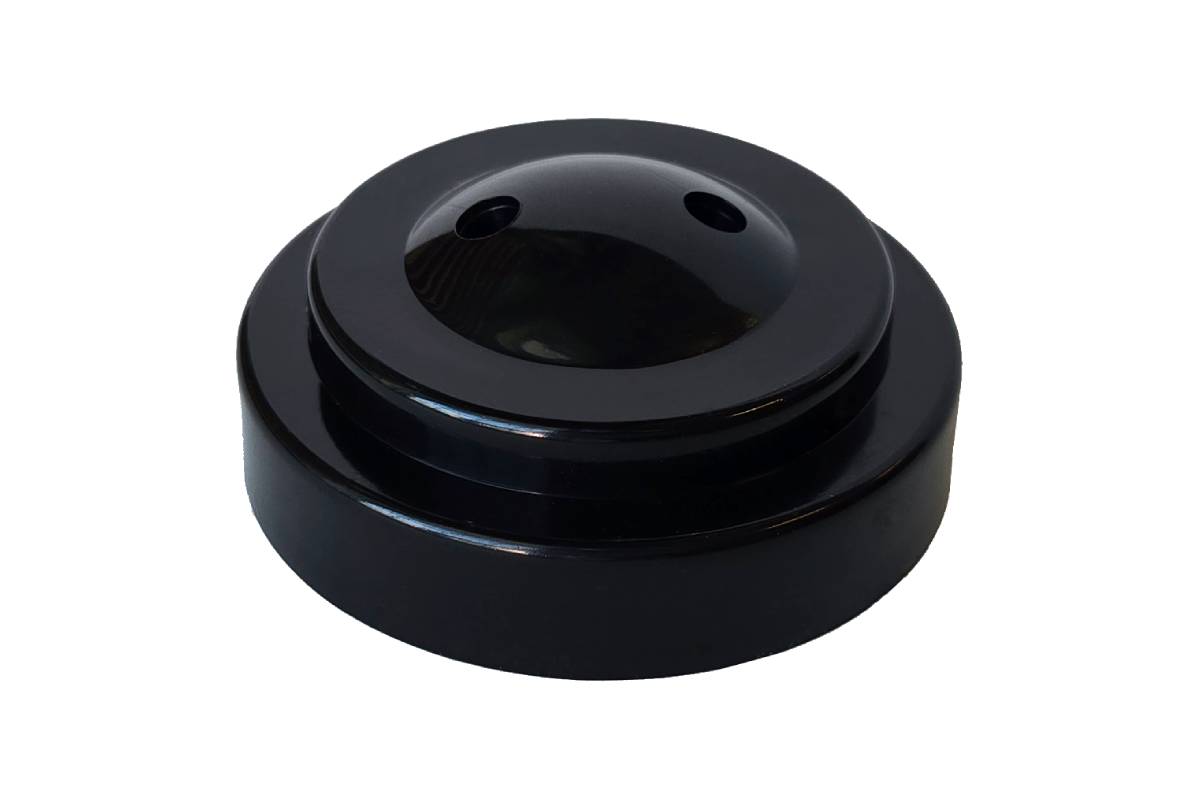 Black plastic stand with two holes for flags.