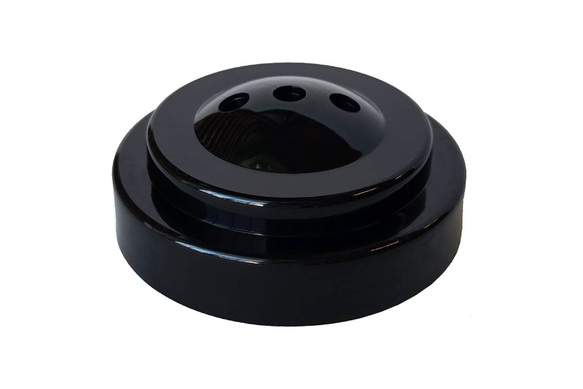 Black plastic stand with three holes for flags.
