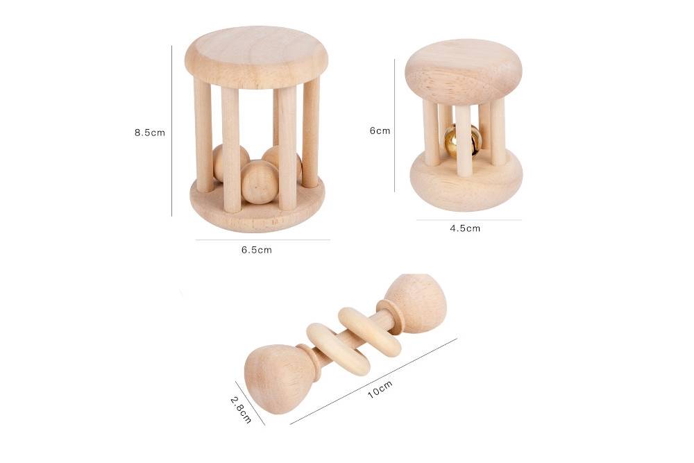 3-Piece Wooden Baby Rattle Set