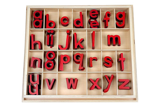 Small movable alphabet in print with all letters in red.