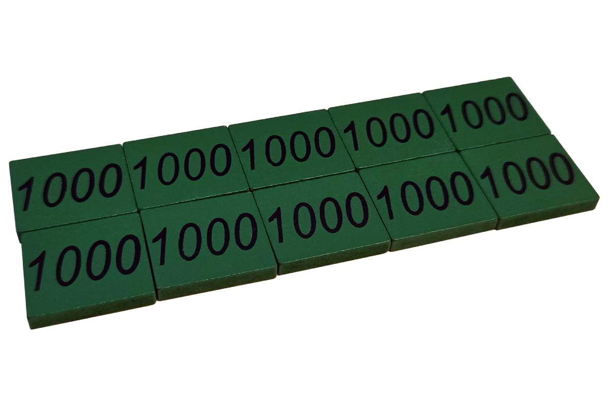Ten green "1000" thousand tiles for the Stamp Game.