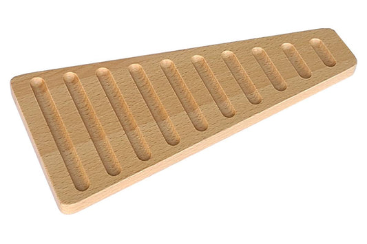 Wooden bead stair tray 1-10. Tray is triangular.