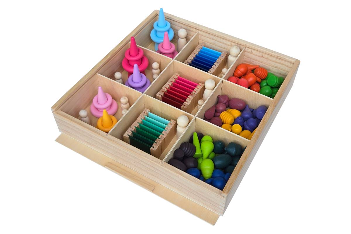 Assorted Tray of Wooden Stacker and Mandala Loose Parts