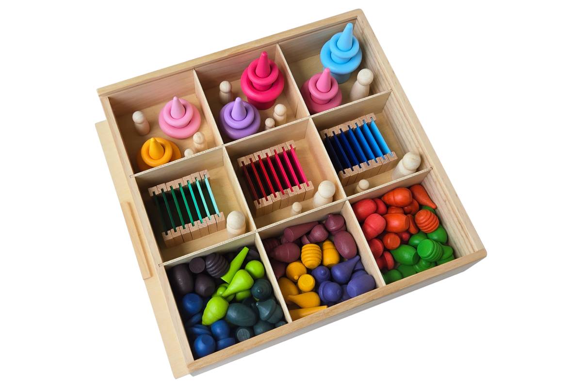 Assorted Tray of Wooden Stacker and Mandala Loose Parts