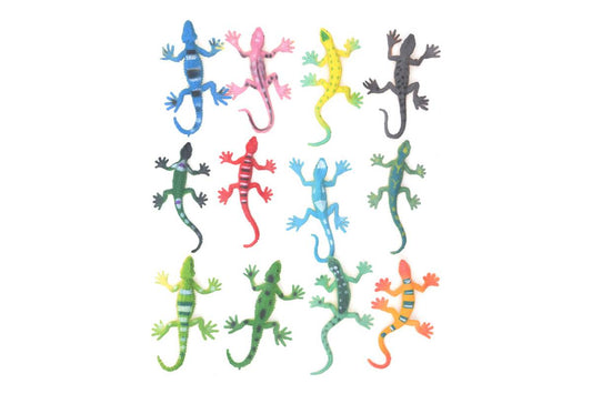 12 colourful plastic lizard models.