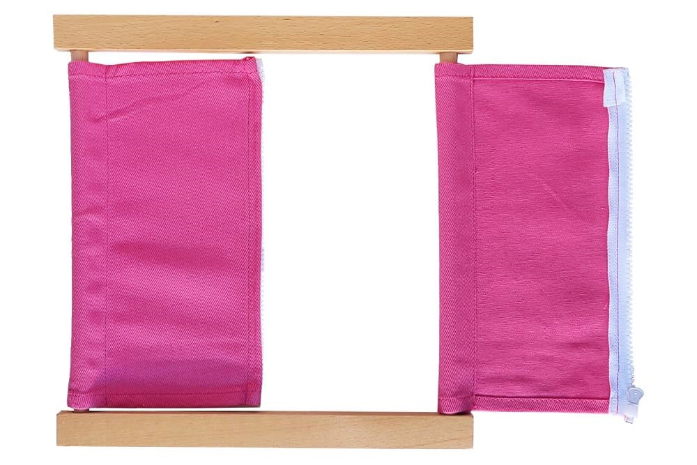 Frame with zipper undone to show that it opens completely at the bottom.
