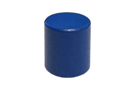 A blue wooden cylinder.