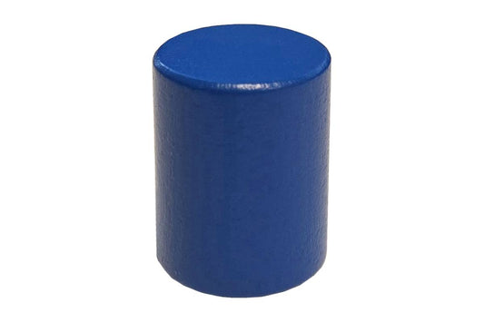 A blue wooden cylinder.