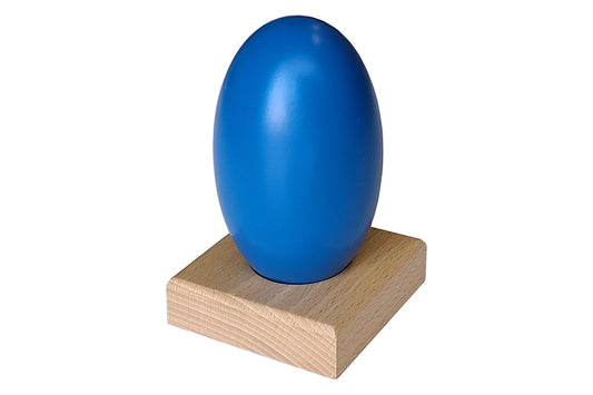 Blue ellipsoid with stand.