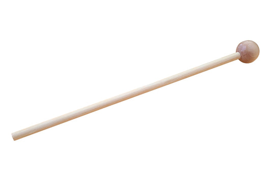 A wooden mallet for use with bells. The end of the mallet is spherical.