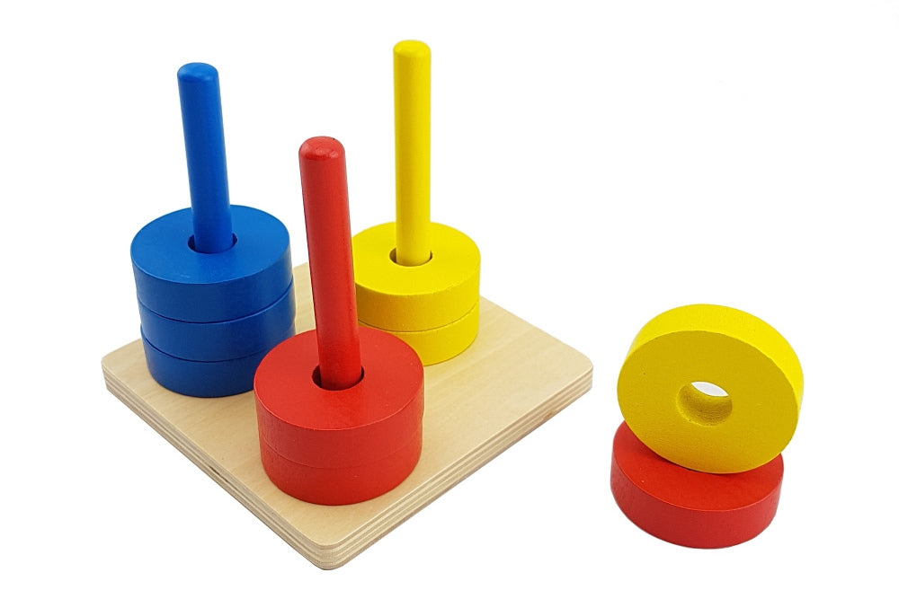 Colored Discs on 3 Colored Dowels