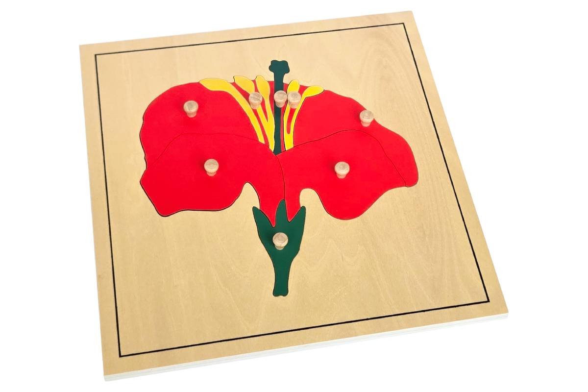 Flower puzzle with wooden knobs.