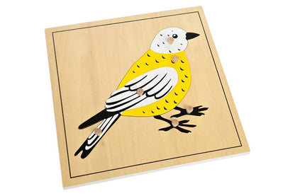 Bird puzzle with wooden knobs.