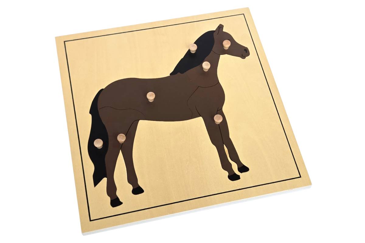 Horse puzzle with wooden knobs.
