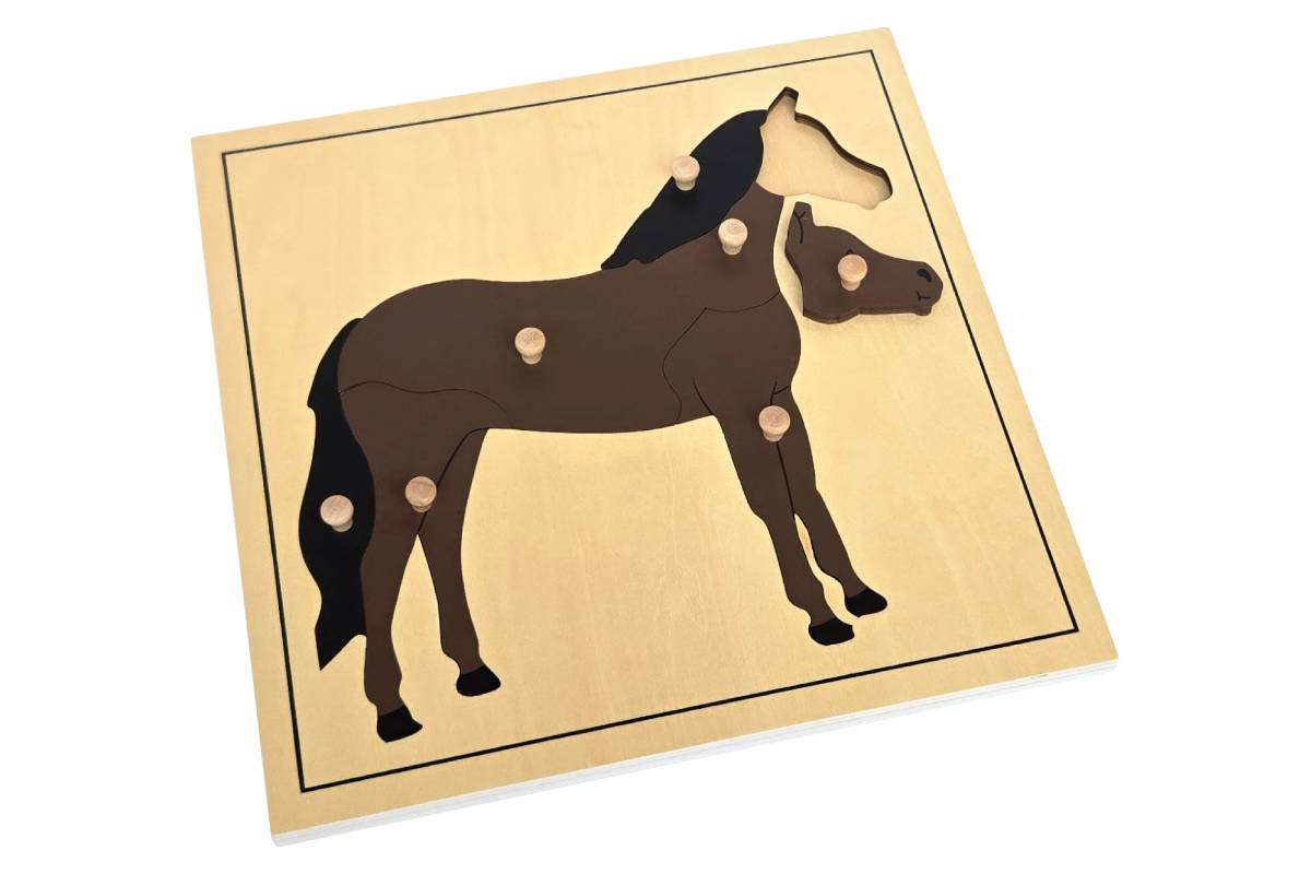 Horse puzzle with wooden knobs.