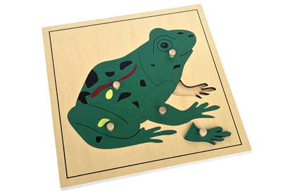 Frog puzzle with wooden knobs.