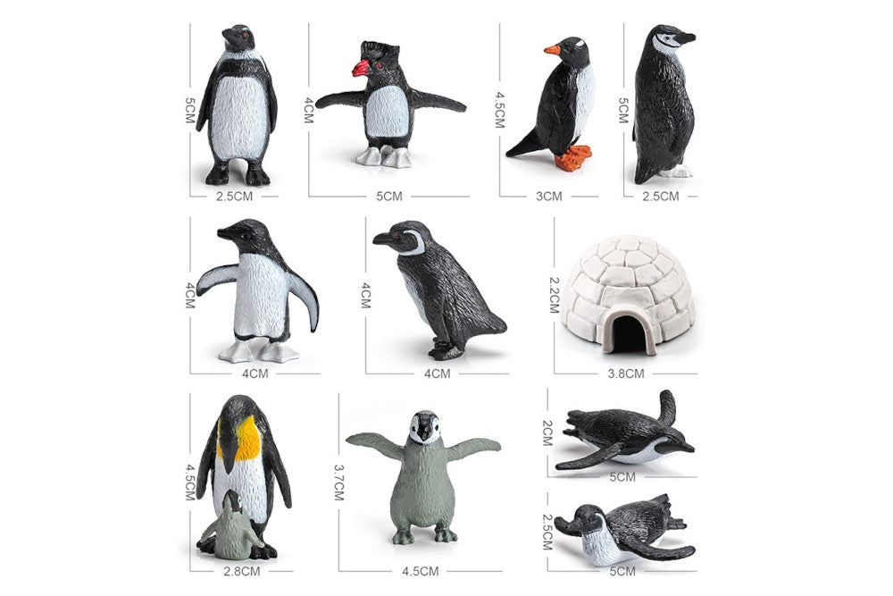 Penguin model measurements. Lengths range 3.7-5 cm.