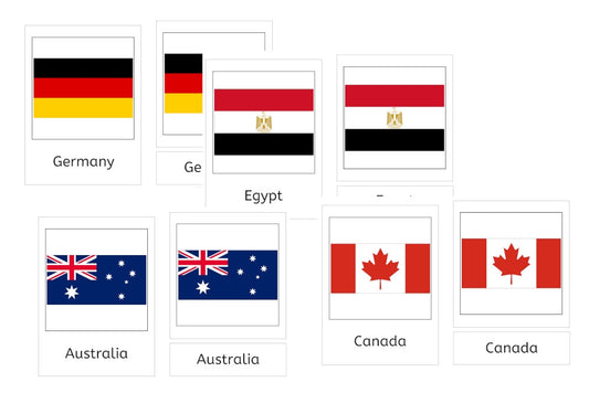3-part cards for the flags of Germany, Egypt, Australia, and Canada.