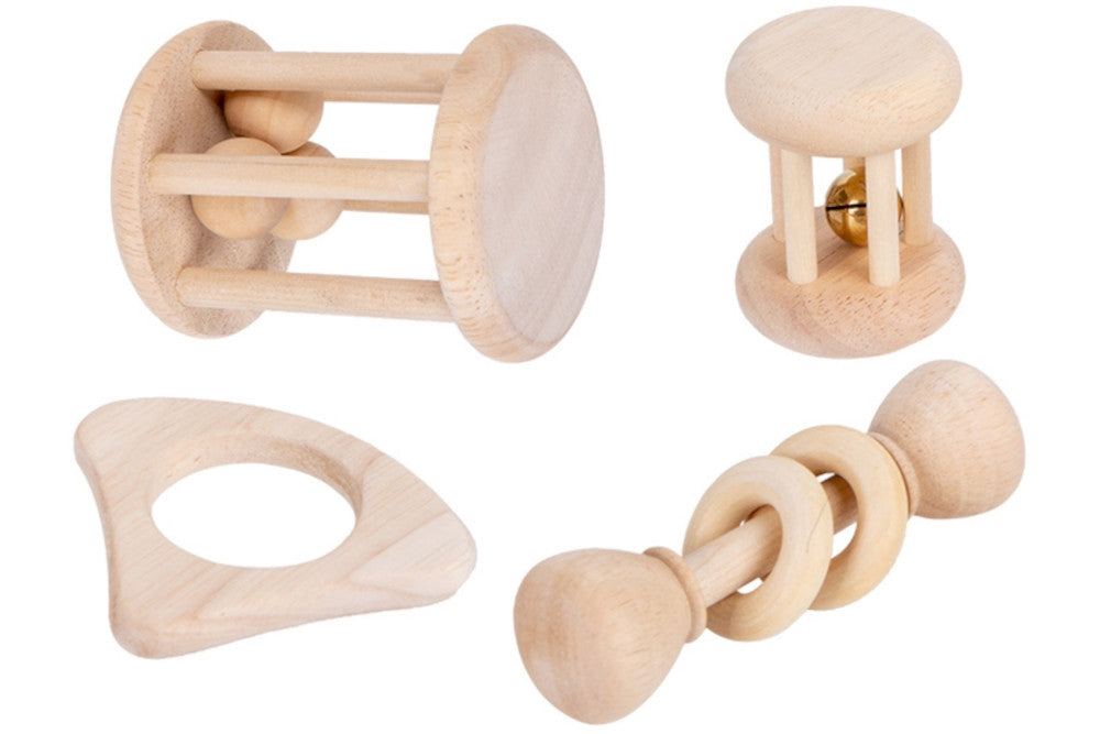 4-Piece Wooden Baby Rattle/Teether Set