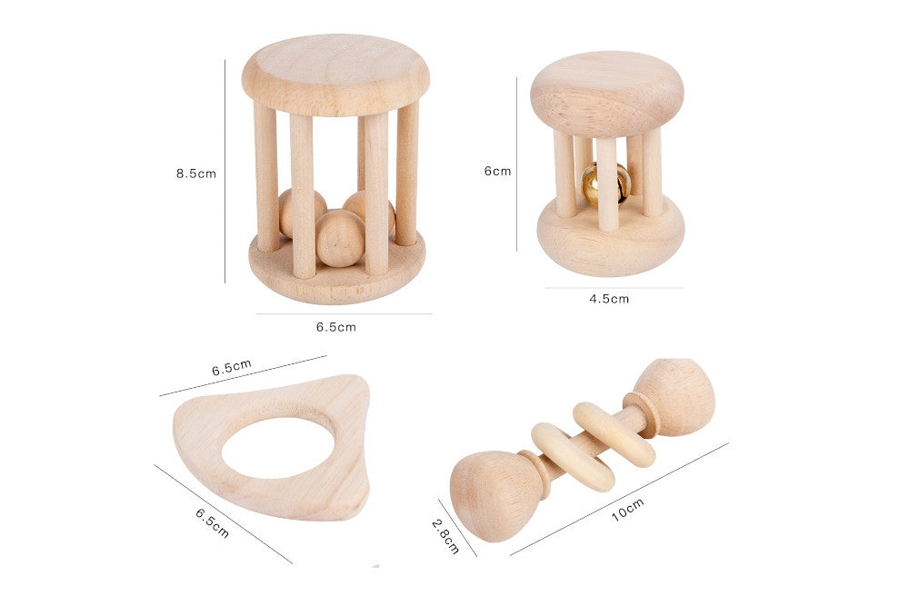 4-Piece Wooden Baby Rattle/Teether Set