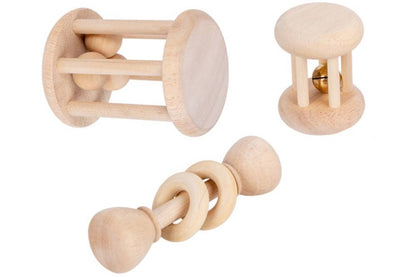 3-Piece Wooden Baby Rattle Set