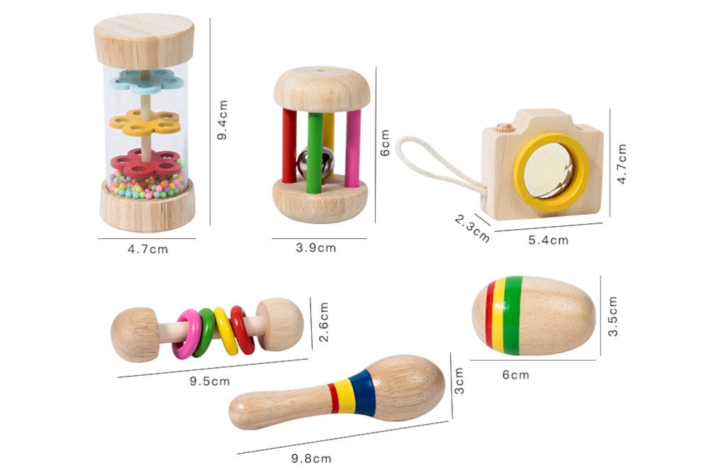 6-Piece Wooden Baby Rattle Set