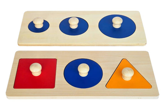 Two shape puzzles: three circles puzzle and learn the shapes puzzle (square, circle, triangle).