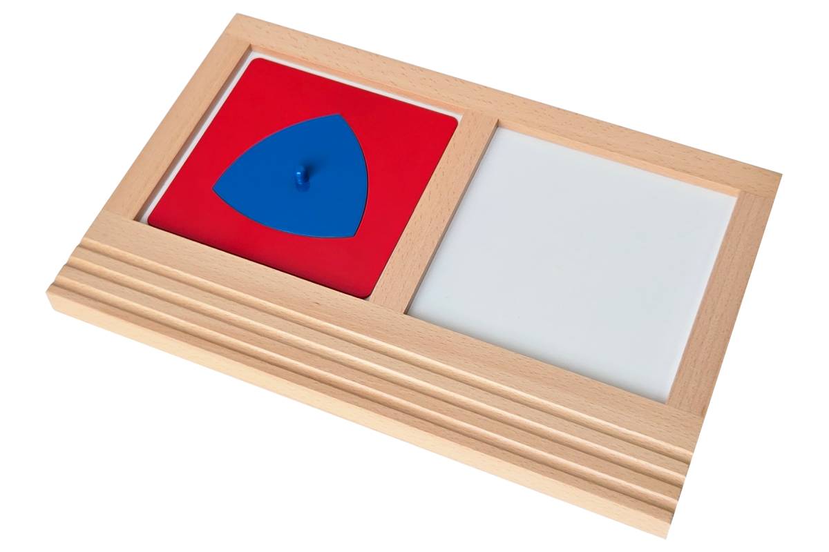 Metal Insets Tracing Tray holding a curvilinear triangle inset.