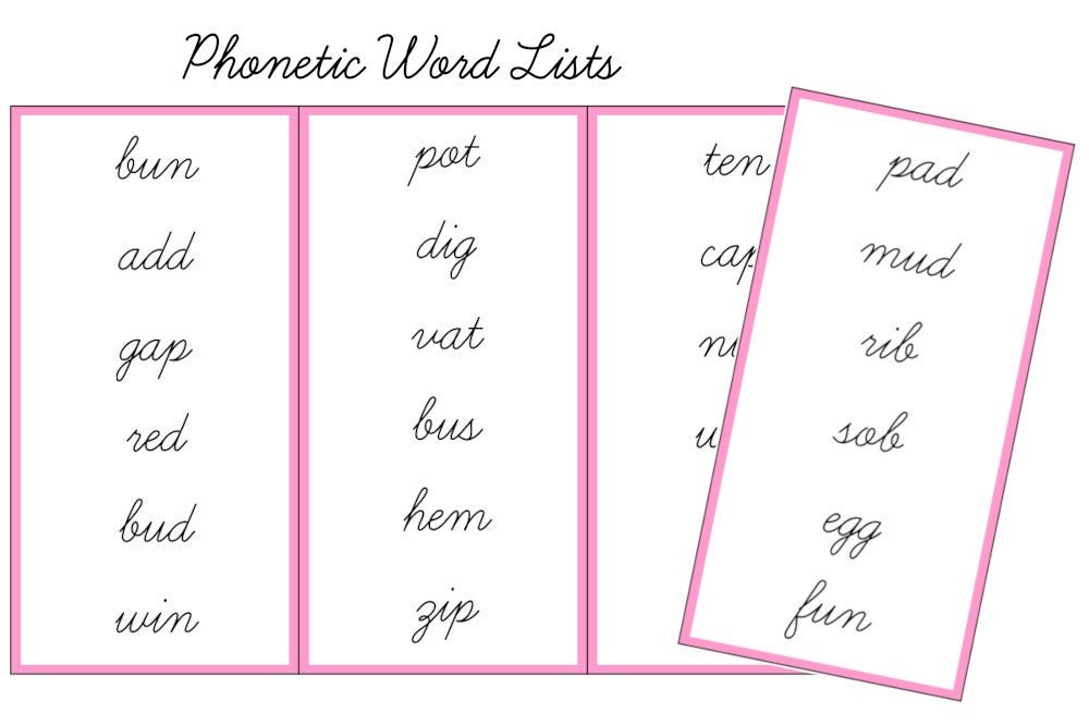 Pink Word Lists, Cursive (PDF)