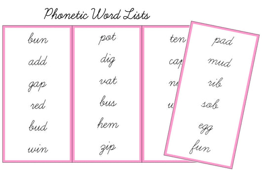 Pink Word Lists, Cursive (PDF)