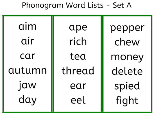 Green Word Lists - Set A (PDF)