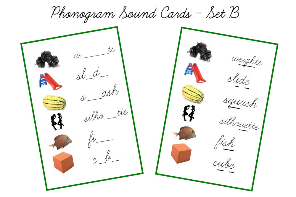 Green Phonogram Sound Cards, Cursive - Set B (PDF)