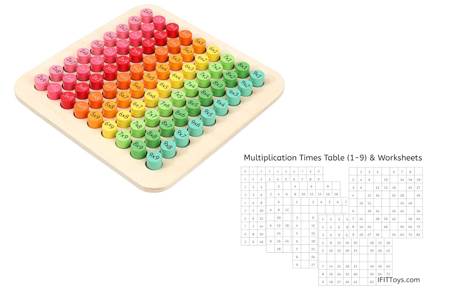 Wooden Times Table Board and PDF Worksheets