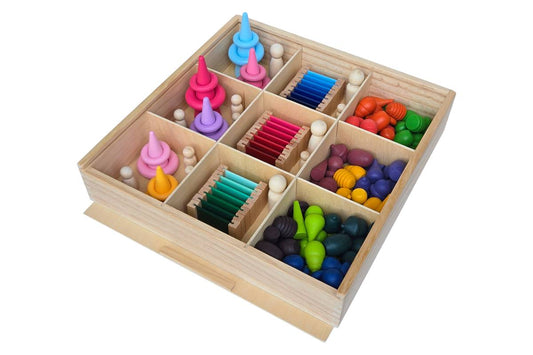 Assorted Tray of Wooden Stacker and Mandala Loose Parts