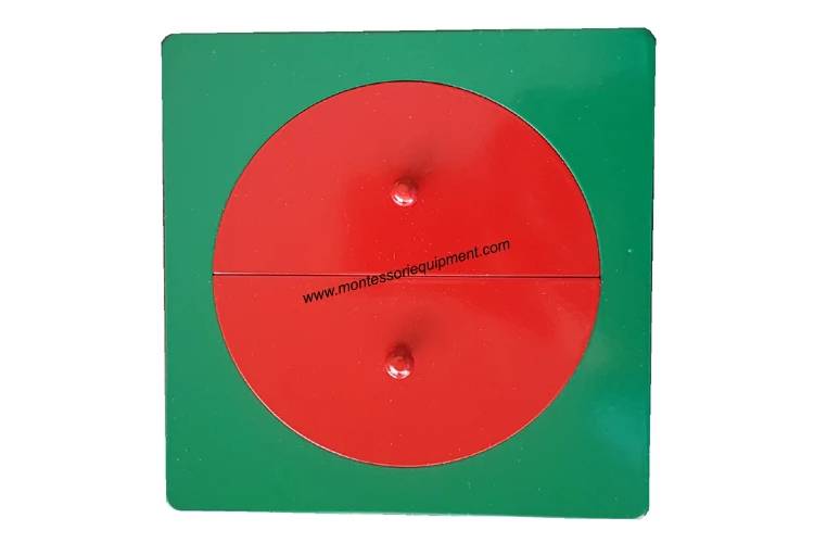 Red 1/2 metal fraction circle with green frame.