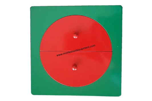Red 1/2 metal fraction circle with green frame.