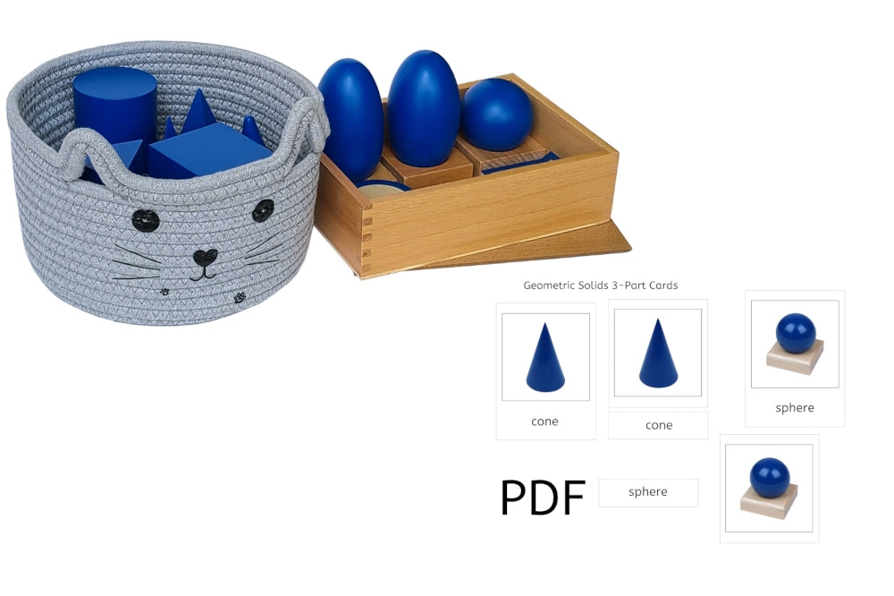 IFIT Montessori: Geometric Solids with Stands, Bases and Basket