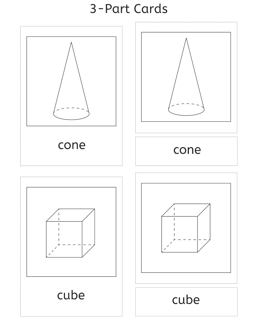 Geometric Shapes, Solids and 3-Part Cards Bundle